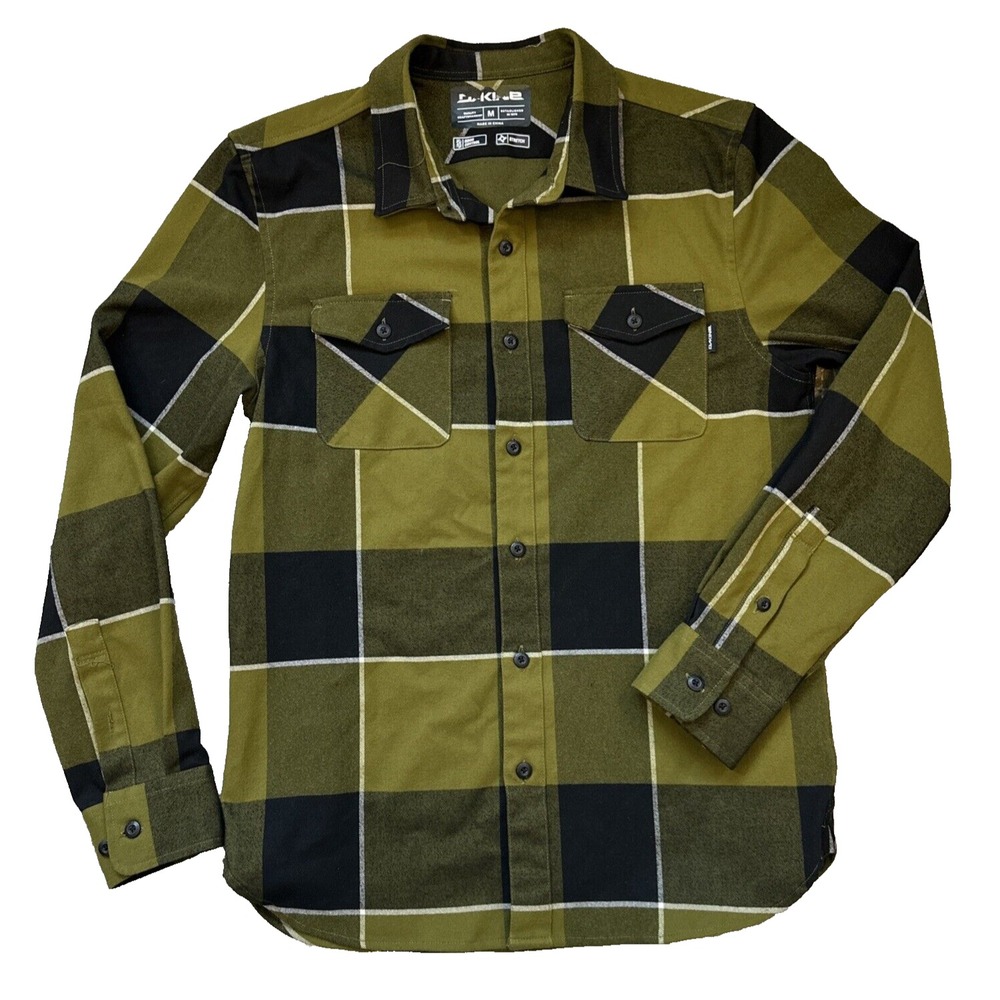 Dakine Mens Medium Plaid Flannel Shirt Olive Green Black Heavy Weight